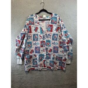 Vintage Barco Scrub Top Womens XL Multicolor Floral Medical Uniform Snap Front